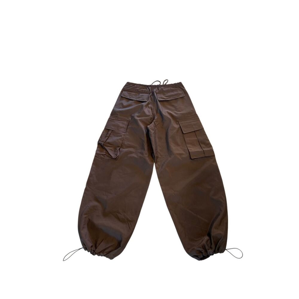 Women's Drawstring Waistband Straight Wide Leg Utility Cargo Pants Black Size XS - Picture 3 of 4